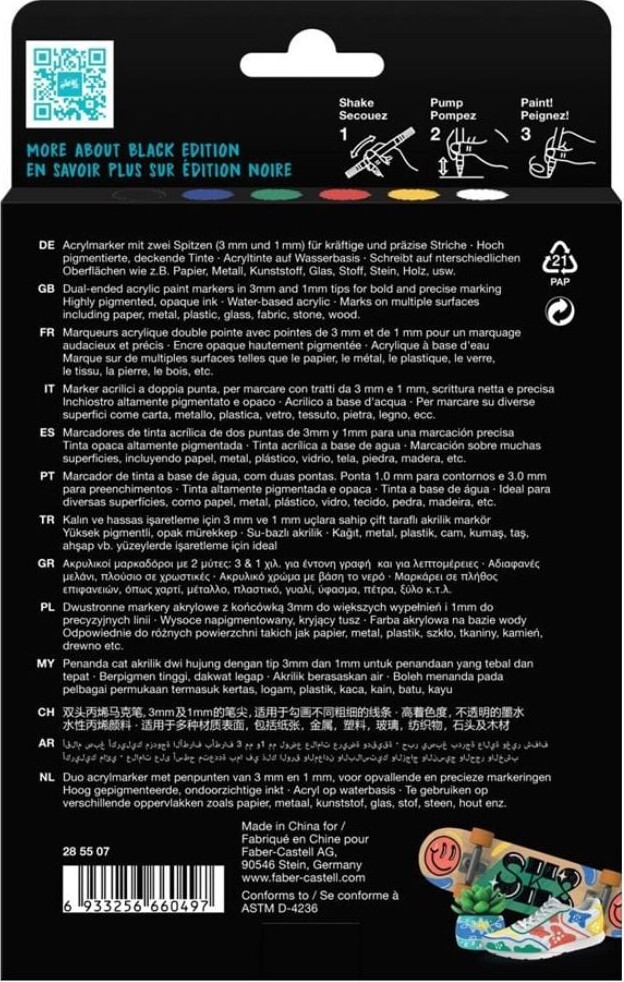 Faber-Castell - Shake Paint Akryltusser - 6 Stk - Klassiske Farver