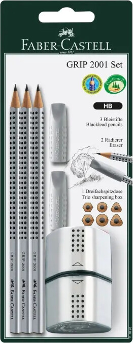 Faber-Castell - Grip 2001 Sæt - Inkl 3 Grafitblyanter - Sølv