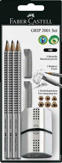 Faber-Castell - Grip 2001 Sæt - Inkl 3 Grafitblyanter - Sølv