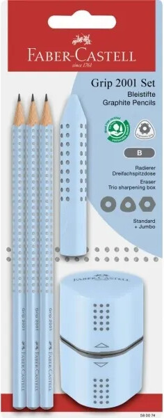 Faber-Castell - Grip 2001 Sæt - Inkl 3 Grafitblyanter - Lyseblå