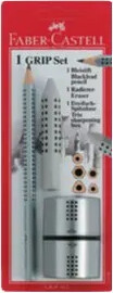 Faber-Castell - Grip Jumbo Blyant Viskelæder Og Spidser - Sølv