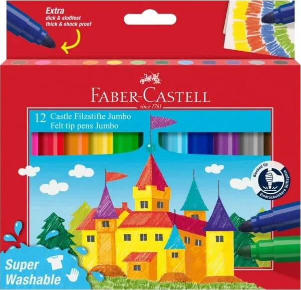 Faber-Castell - Felt Tip Pens - Supervaskbare Jumbo Tusser - 12 Stk