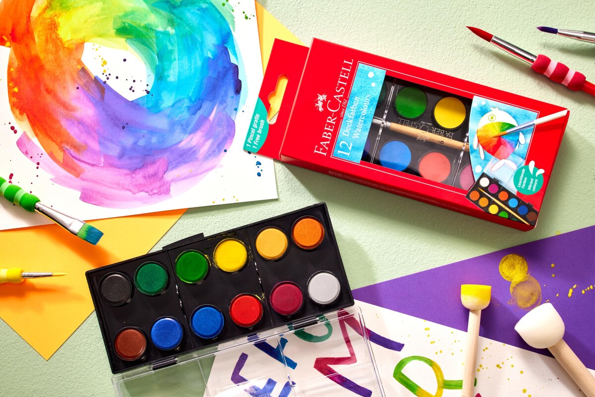 Faber-Castell - Vandfarve Sæt Inkl Pensel - 12 Store Farver