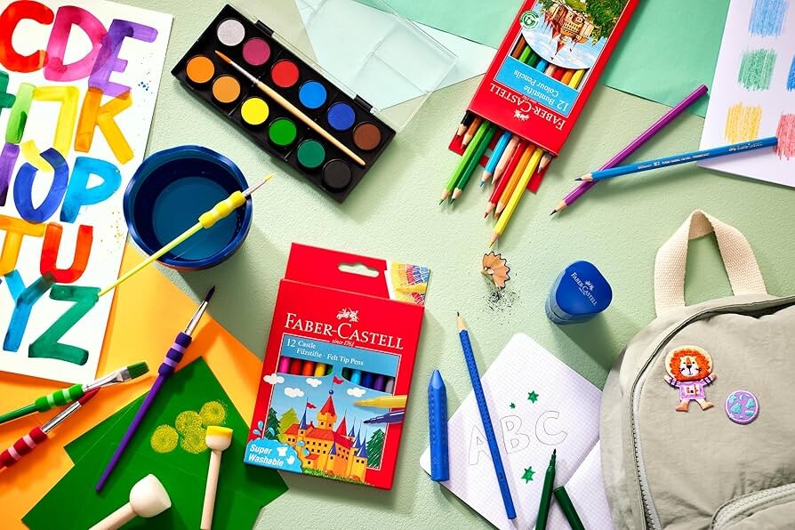 Faber-Castell - Vandfarve Sæt Inkl Pensel - 12 Store Farver