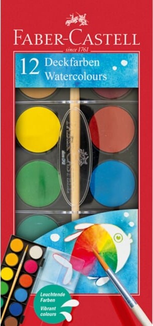 Faber-Castell - Vandfarve Sæt Inkl Pensel - 12 Store Farver