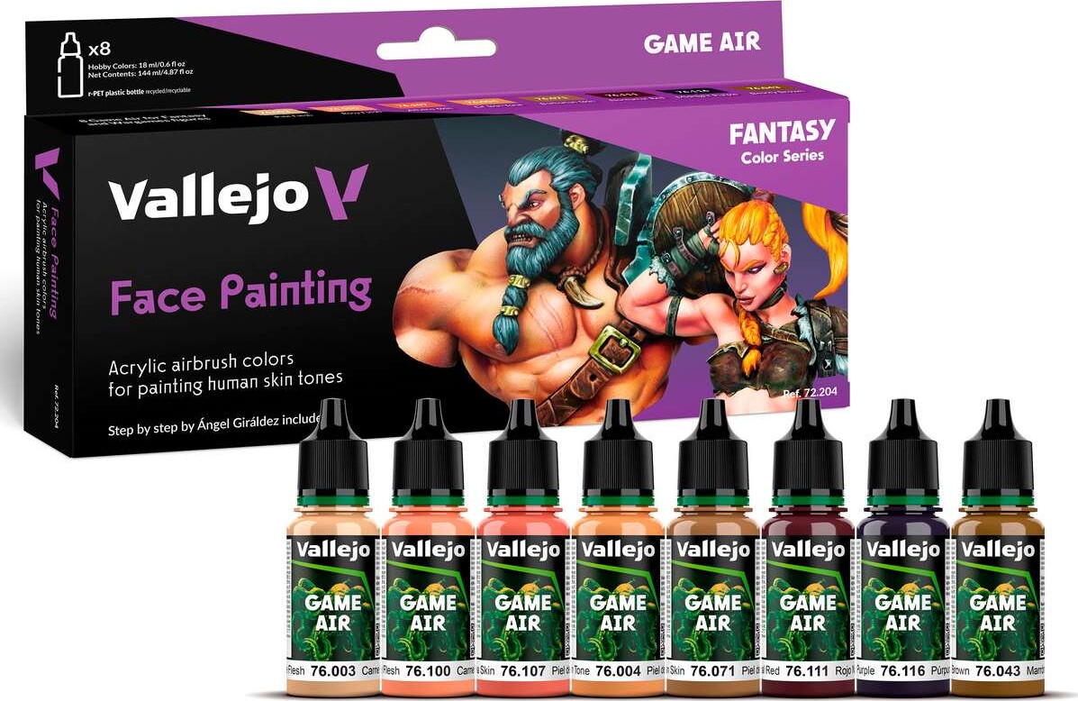 Vallejo - Face Painting - Akryl Airbrush Farver Sæt 8X18 Ml - 72204