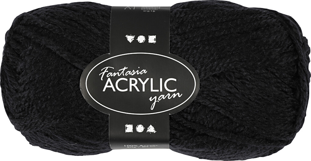 Akrylgarn - L 80 M - Sort - 50 G