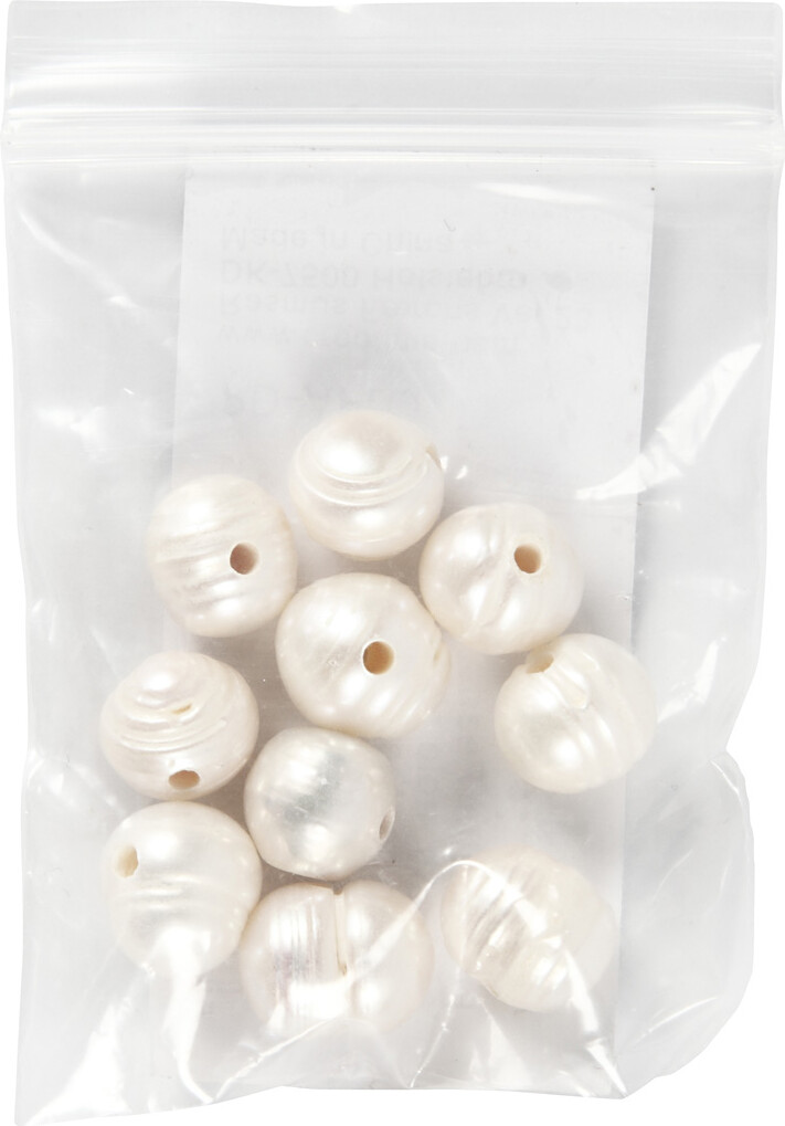 Ferskvandsperler - Str 9-11 Mm - Hulstr 2 Mm - Perlemor - 10 Stk