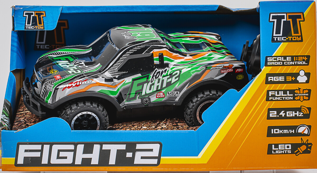 Tec-Toy - Fight-2 Rc Bil Med Lys - 1 24 - 10 Kmt - 2 4 Ghz - Grøn