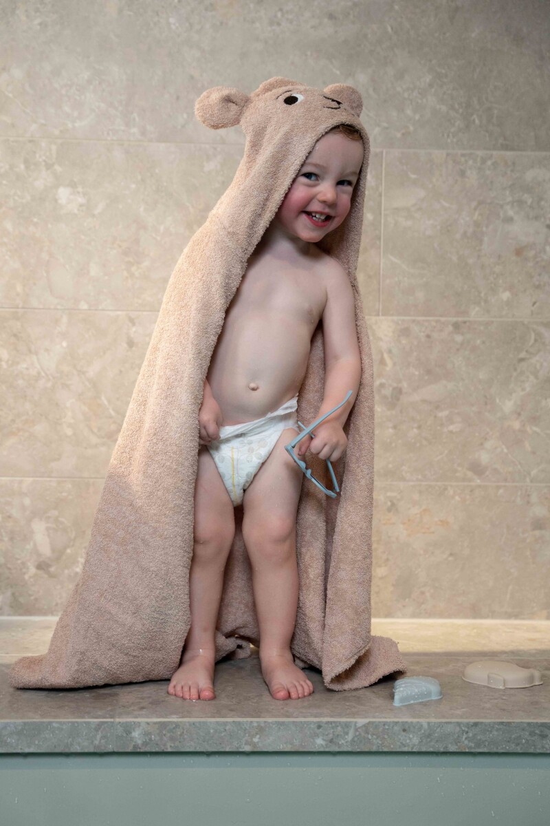 Filibabba - Baby Badehåndklæde Med Hætte - Bjørn - Lyserød
