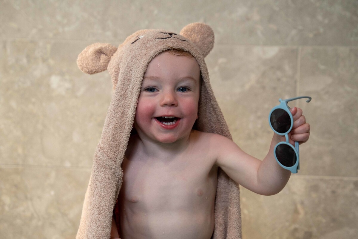 Filibabba - Baby Badehåndklæde Med Hætte - Bjørn - Lyserød