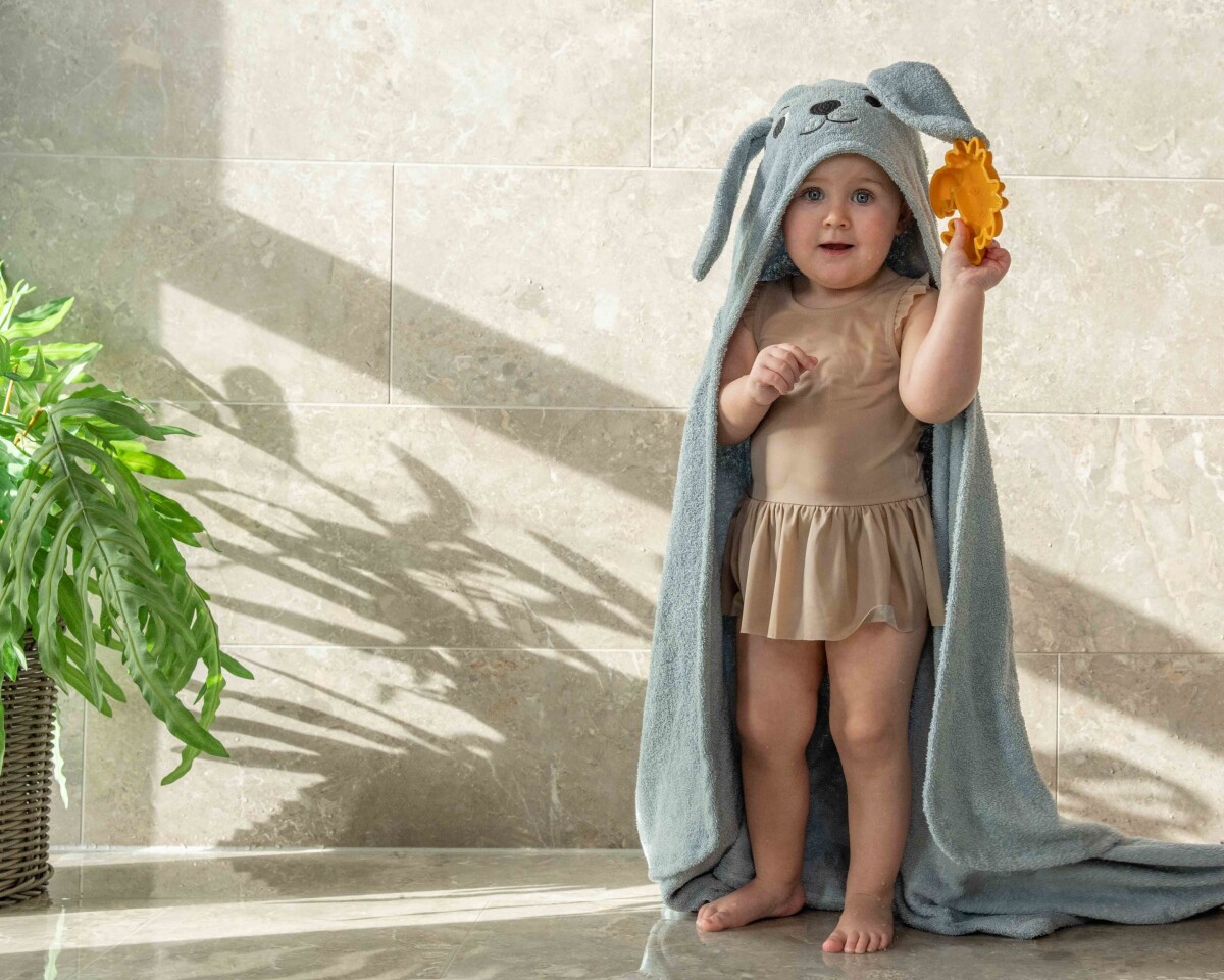 Filibabba - Baby Badehåndklæde Med Hætte - Hare - Blå