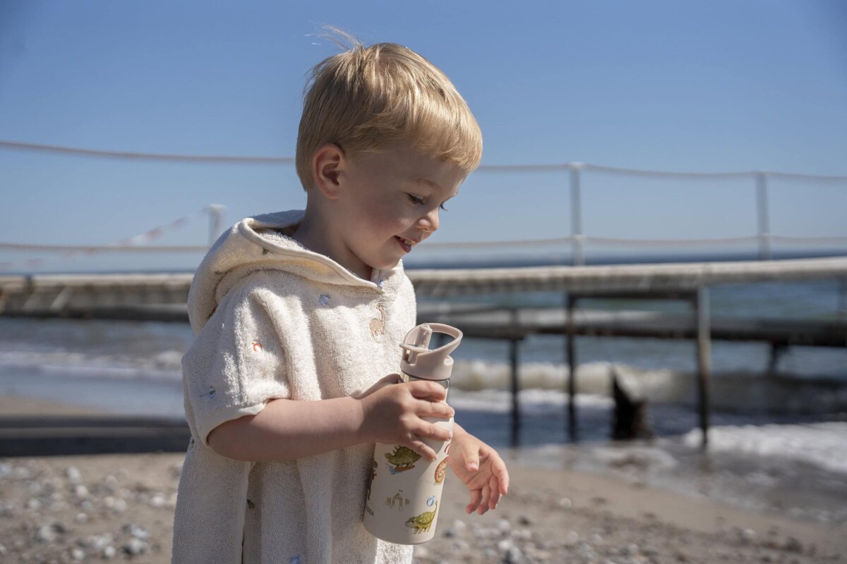 Filibabba - Drikkedunk Til Børn - Rustfrit Stål - Dino Strand - Beige