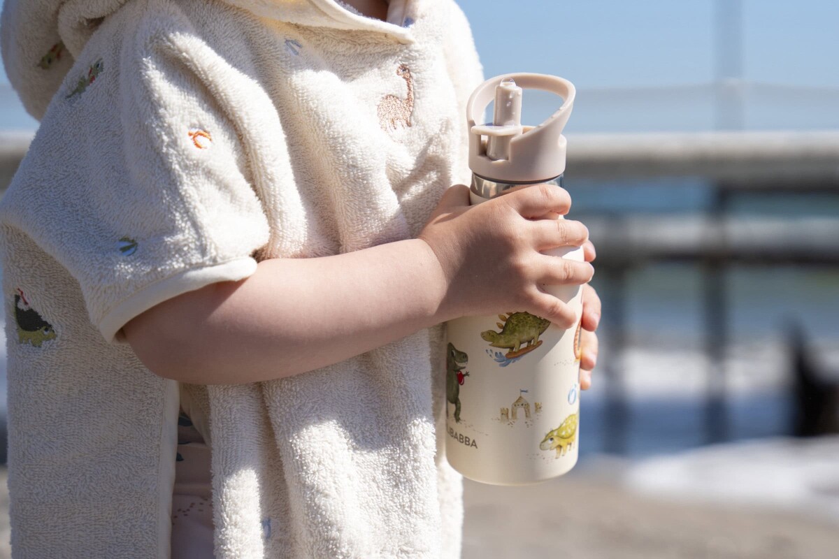 Filibabba - Drikkedunk Til Børn - Rustfrit Stål - Dino Strand - Beige