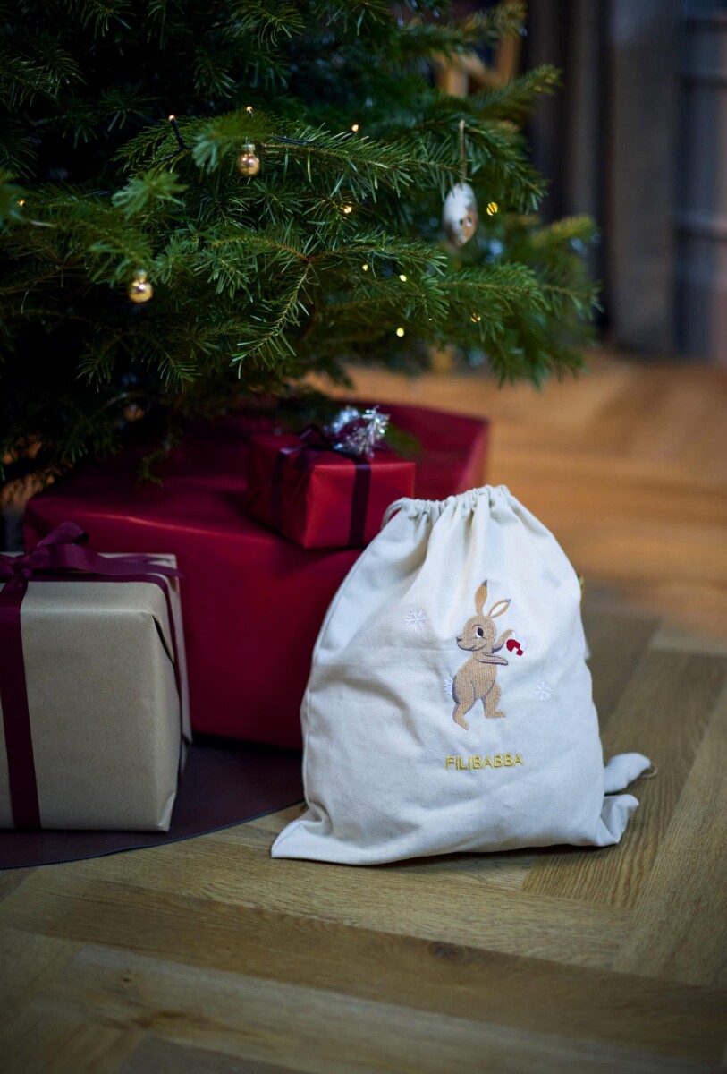Filibabba - Gavepose Til Børn - Stof Med Broderi - Beige