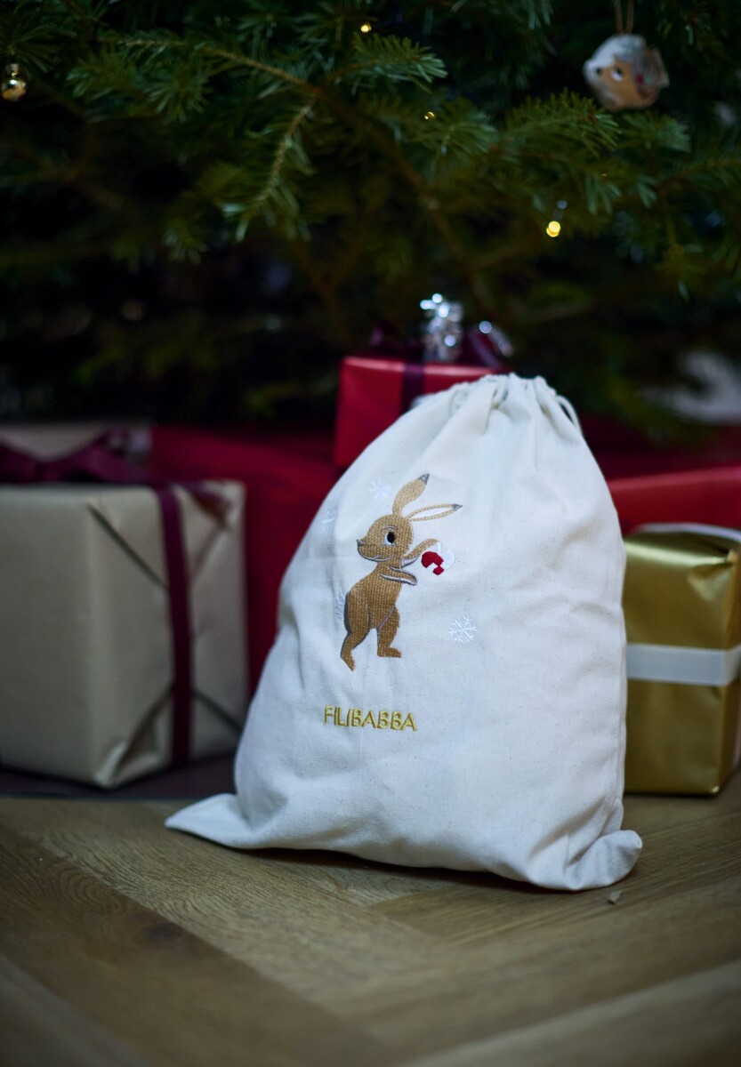 Filibabba - Gavepose Til Børn - Stof Med Broderi - Beige