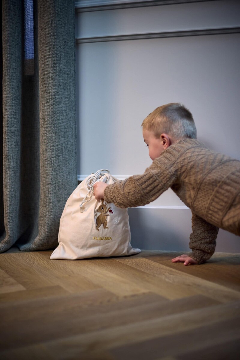 Filibabba - Gavepose Til Børn - Stof Med Broderi - Beige