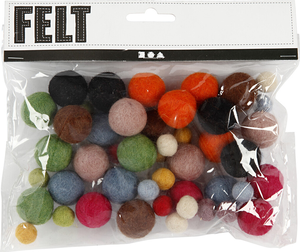 Filtkugler - Ø 10 20 Mm - Assorterede Farver - 52 Stk