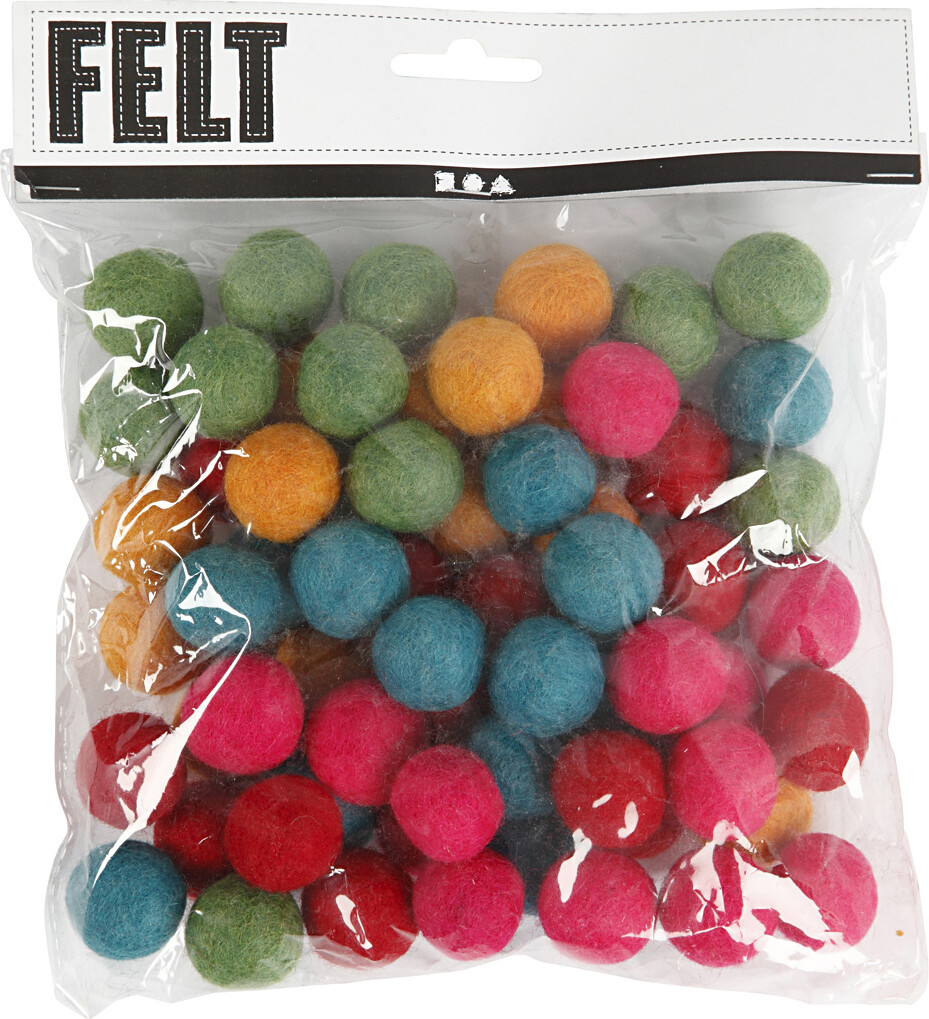 Filtkugler - Ø 20 Mm - Stærke Farver - 64 Stk