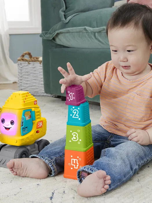 Fisher-Price - Count Stack Crane - Kranbil Legetøj Med Klodser
