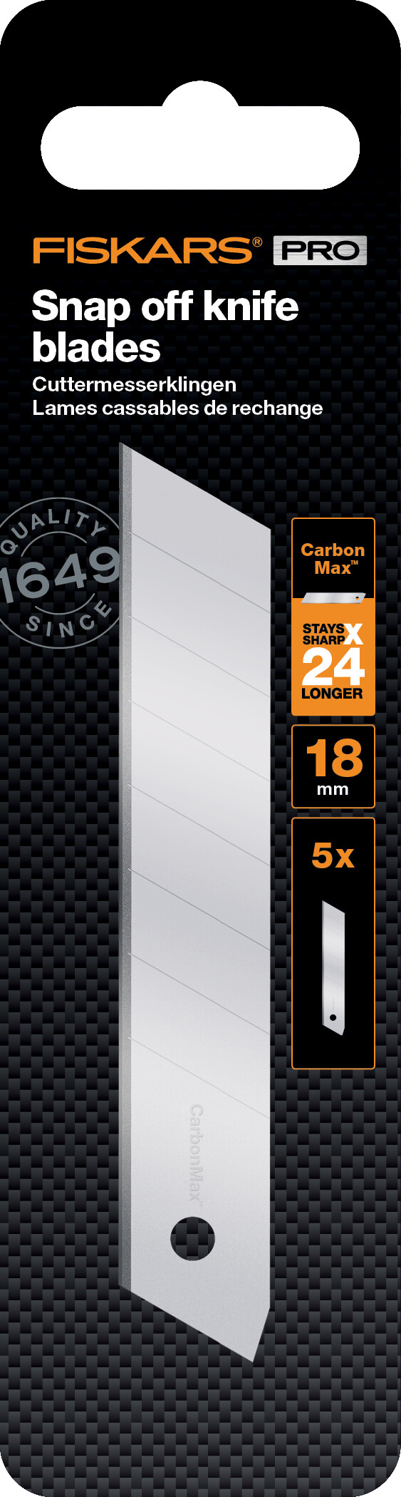 Fiskars - Carbonmax Blades - 18 Mm - Til Universalkniv - 5 Stk