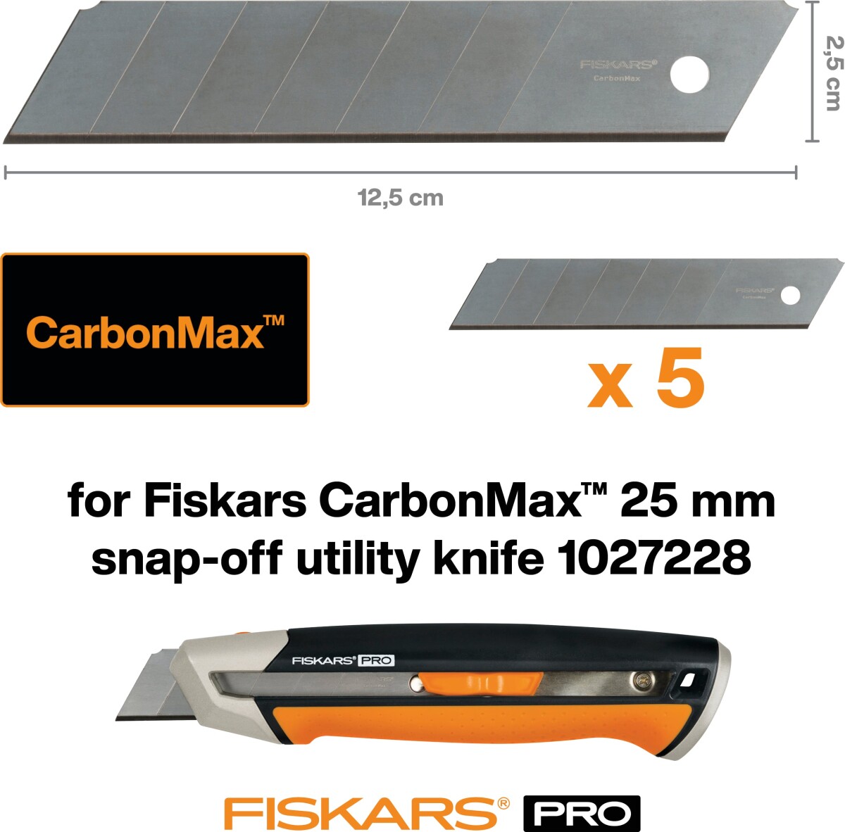 Fiskars - Pro Carbonmax Knæk-Blade Til Universalkniv - 25 Mm - 5 Stk
