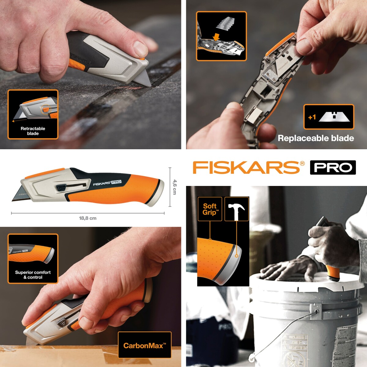 Fiskars - Pro Carbonmax Retractable Utility Knife - Universalkniv
