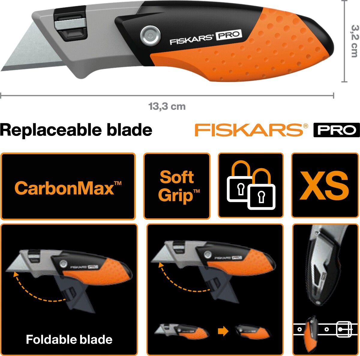 Fiskars - Universalkniv - Pro Carbonmax - Foldbart Blad - Kompact