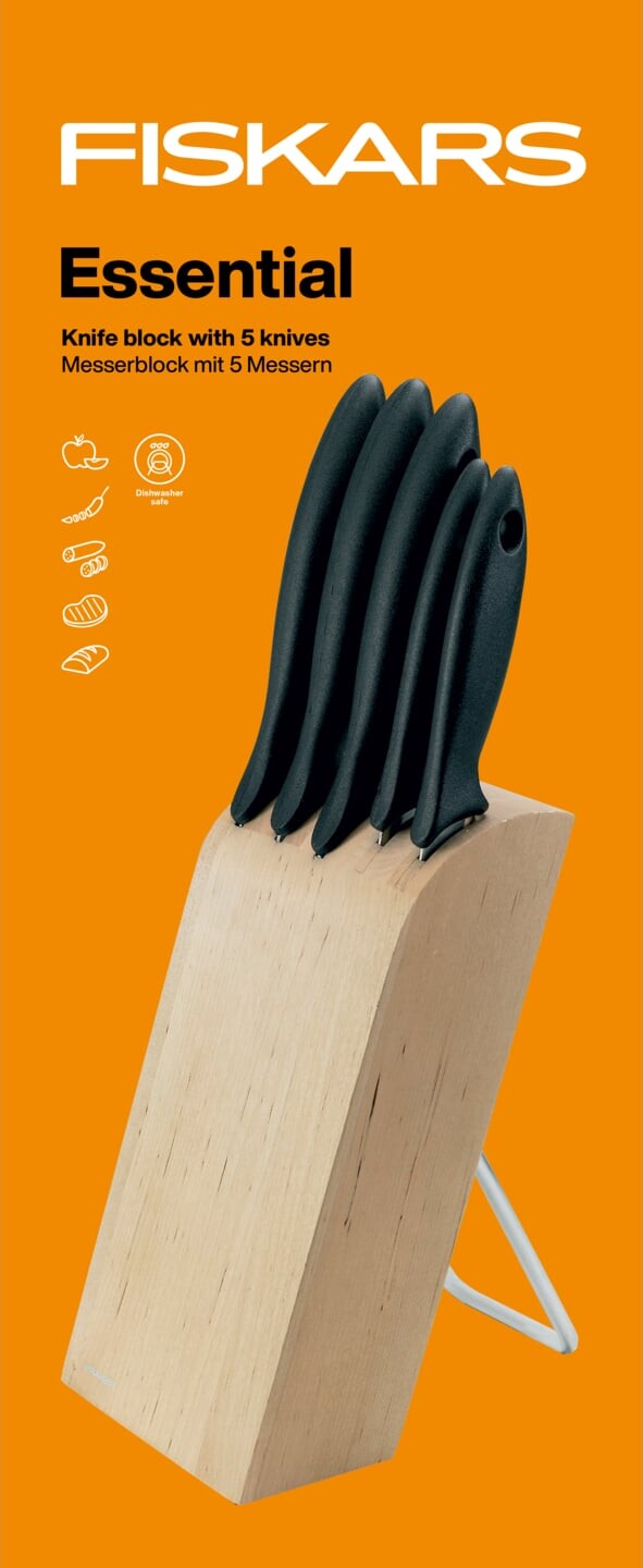 Fiskars - Essential Knivblok - Med 5 Knive