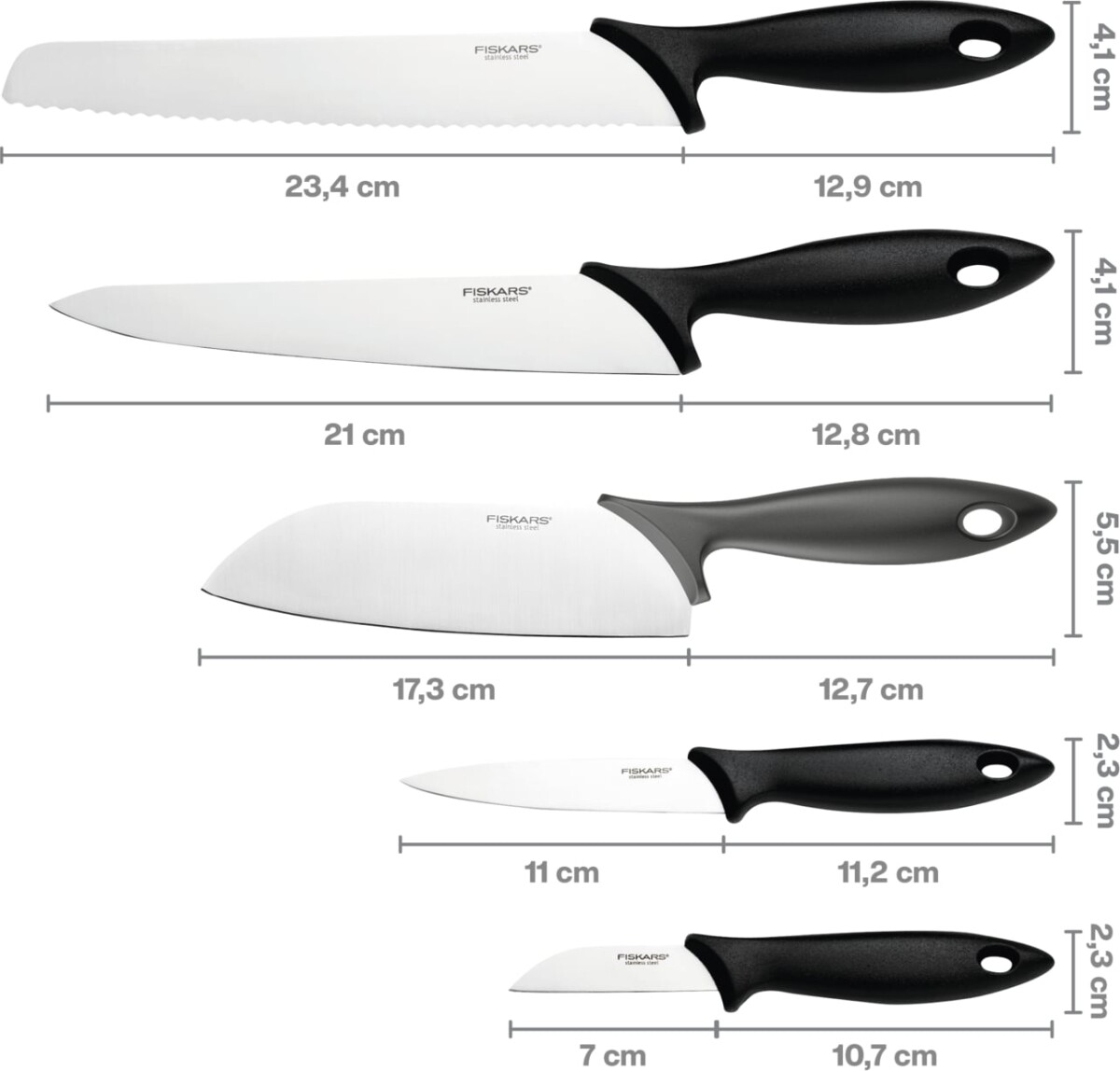 Fiskars - Essential Knivblok - Med 5 Knive
