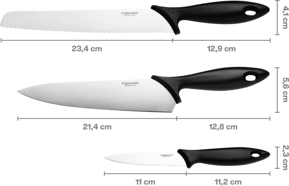 Fiskars Knivsæt - Brødkniv Kokkekniv Grøntsagskniv - Startsæt