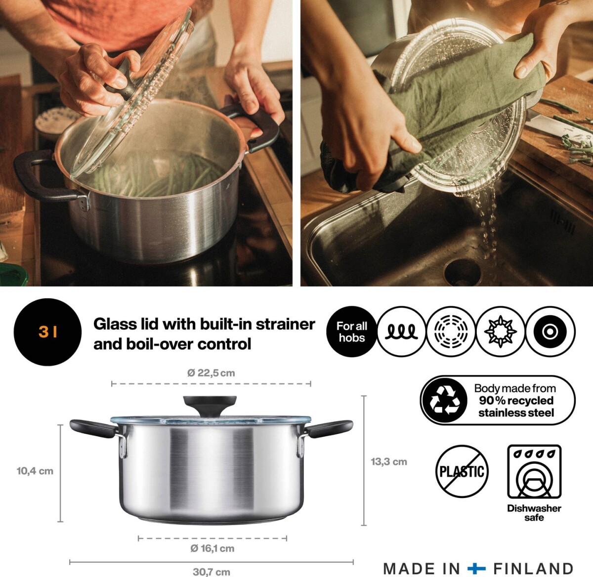 Fiskars - Functional Form - Gryde - Induktion - 3 L - Rustfrit Stål
