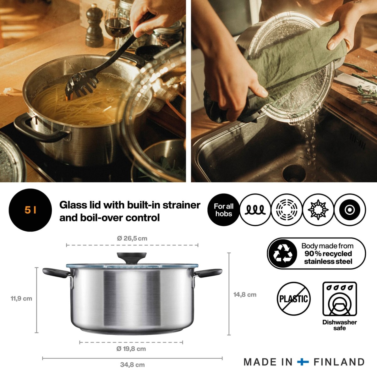 Fiskars - Functionalform Gryde Med Låg - Induktion Egnet - 5 L
