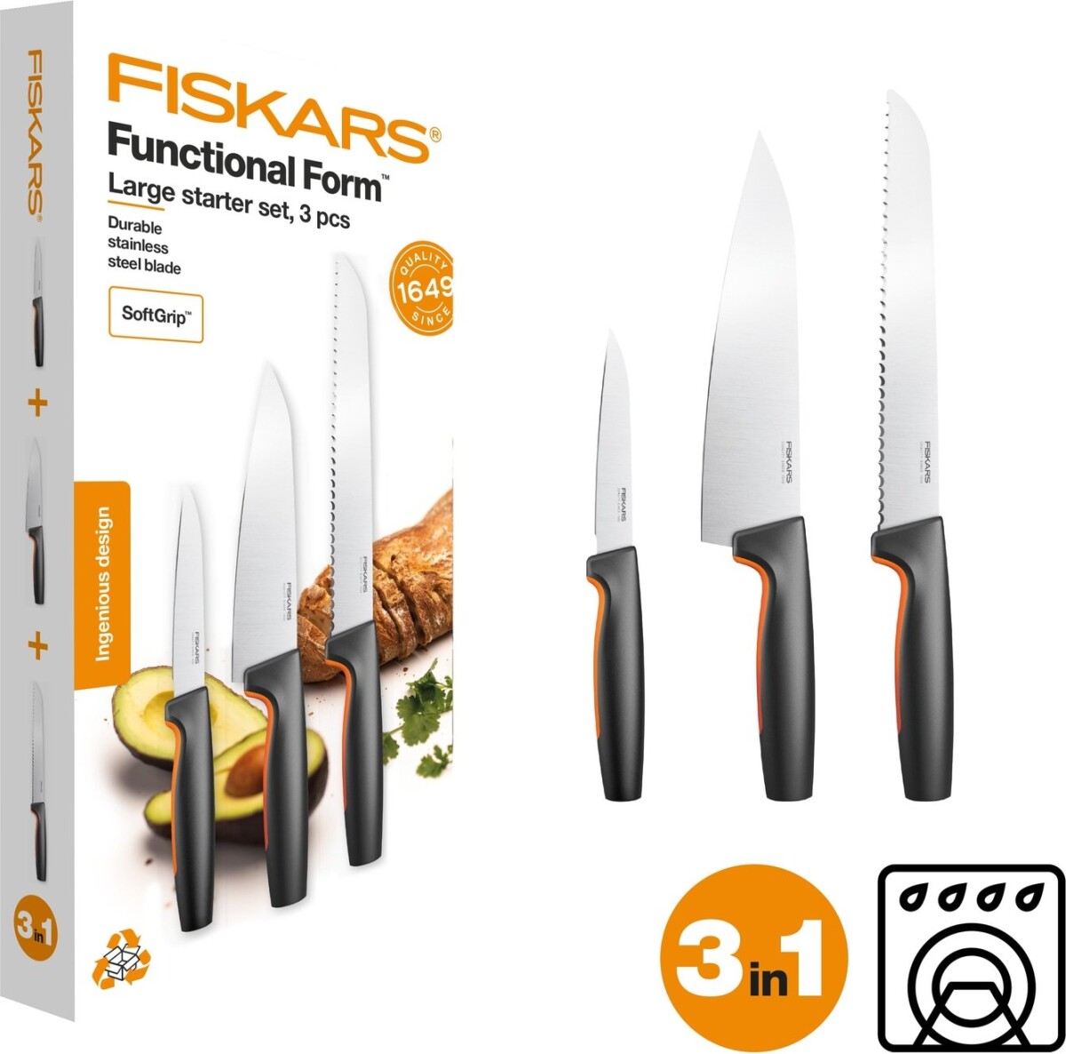 Fiskars Functional Form - Knivsæt - Stor - 3 Knive