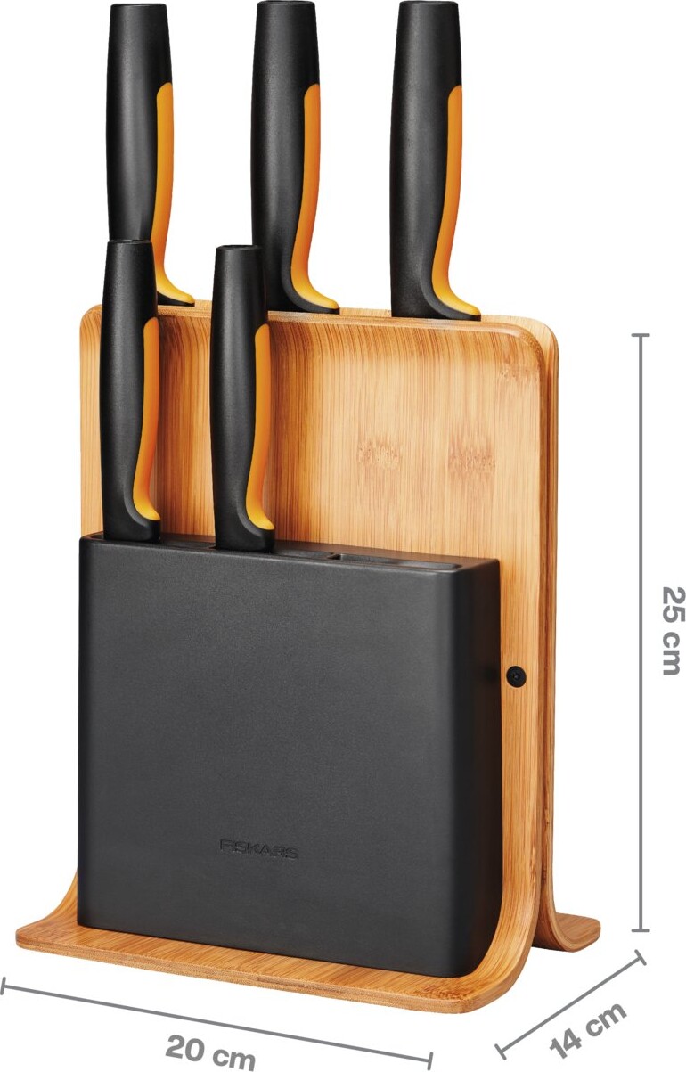 Fiskars - Functional Form - Knivsæt Og Knivblok - 6 Dele - Bambus