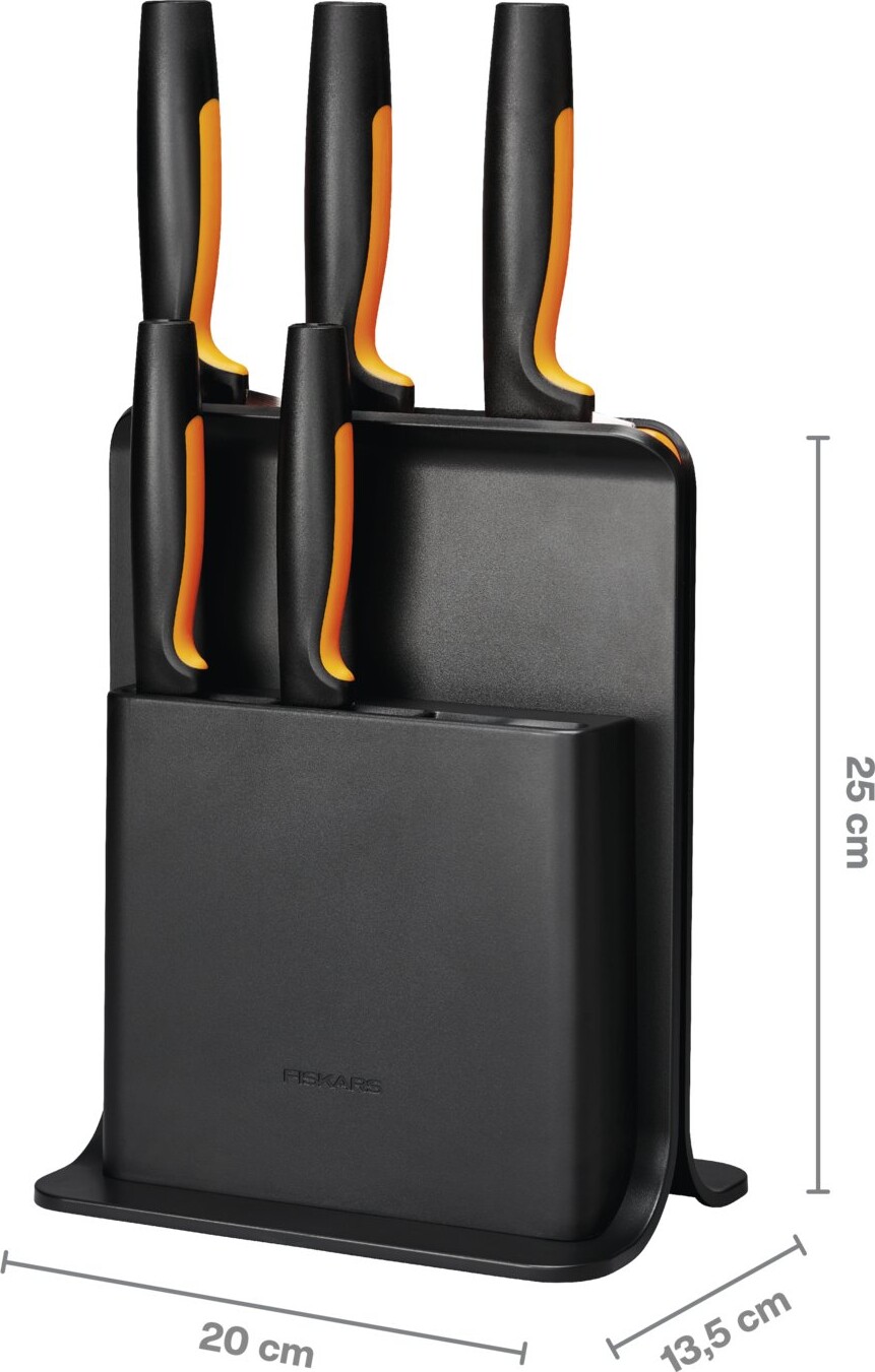 Fiskars - Functional Form - Knivsæt Og Knivblok - 6 Dele - Sort