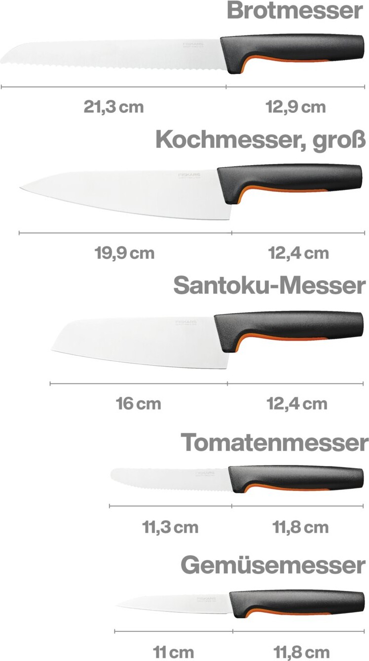 Fiskars - Functional Form - Knivsæt Og Knivblok - 6 Dele - Sort