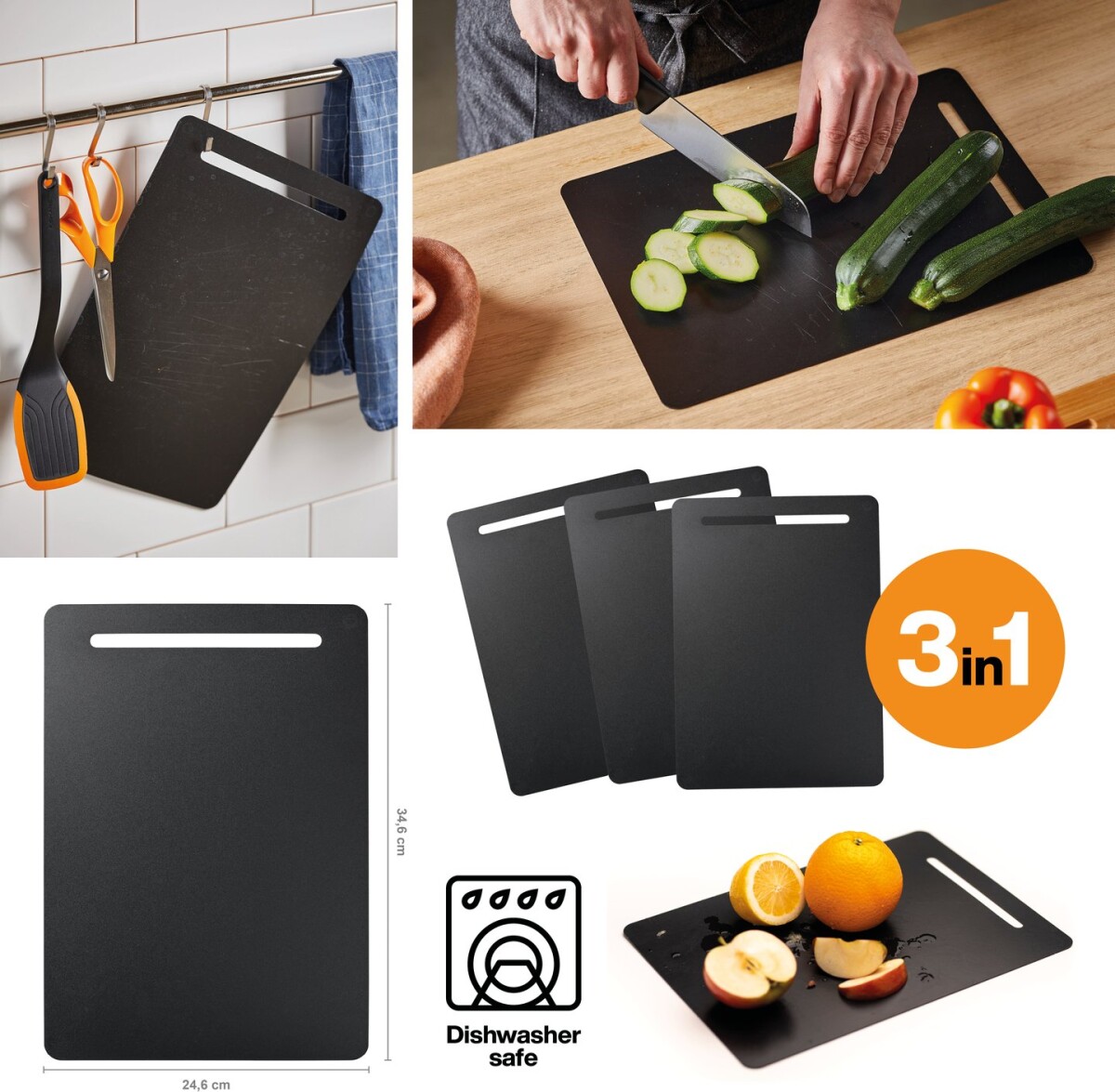 Fiskars - Functional Form - Skærebræt Sæt I Plastik - 3 Dele - Sort