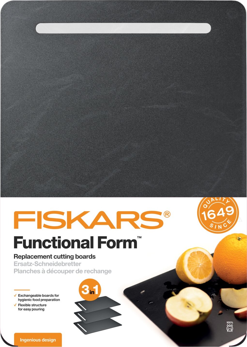 Fiskars - Functional Form - Skærebræt Sæt I Plastik - 3 Dele - Sort