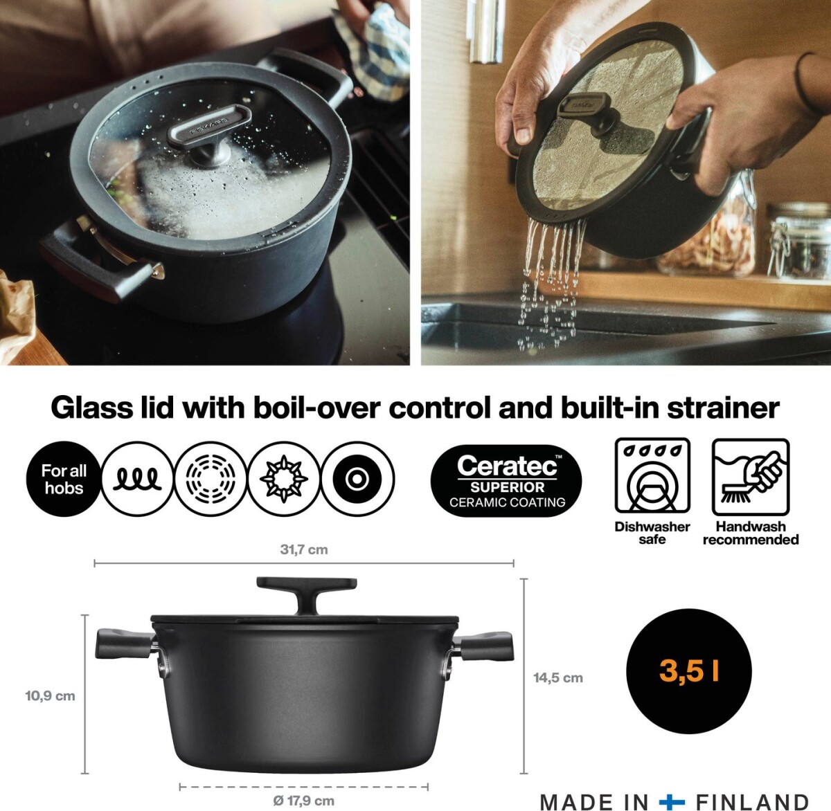 Fiskars - Hard Face - Gryde Med Låg - Non-Stick - Induktion