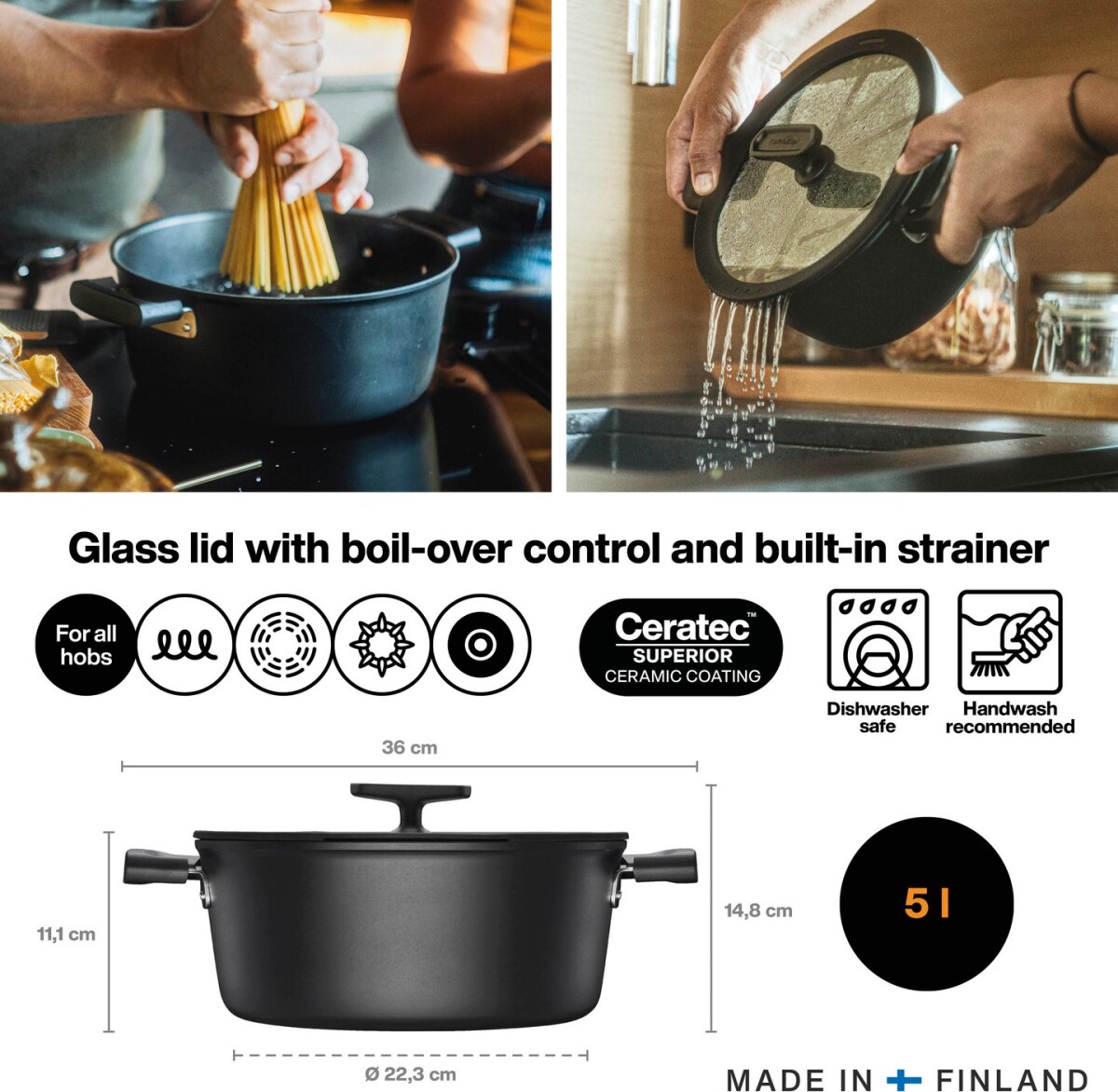 Fiskars - Hard Face - Gryde Med Låg - Non-Stick - Induktion