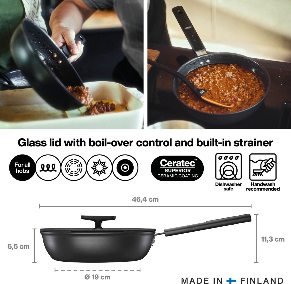 Fiskars - Hard Face - Sauterpande Med Låg - 24 Cm - Induktion