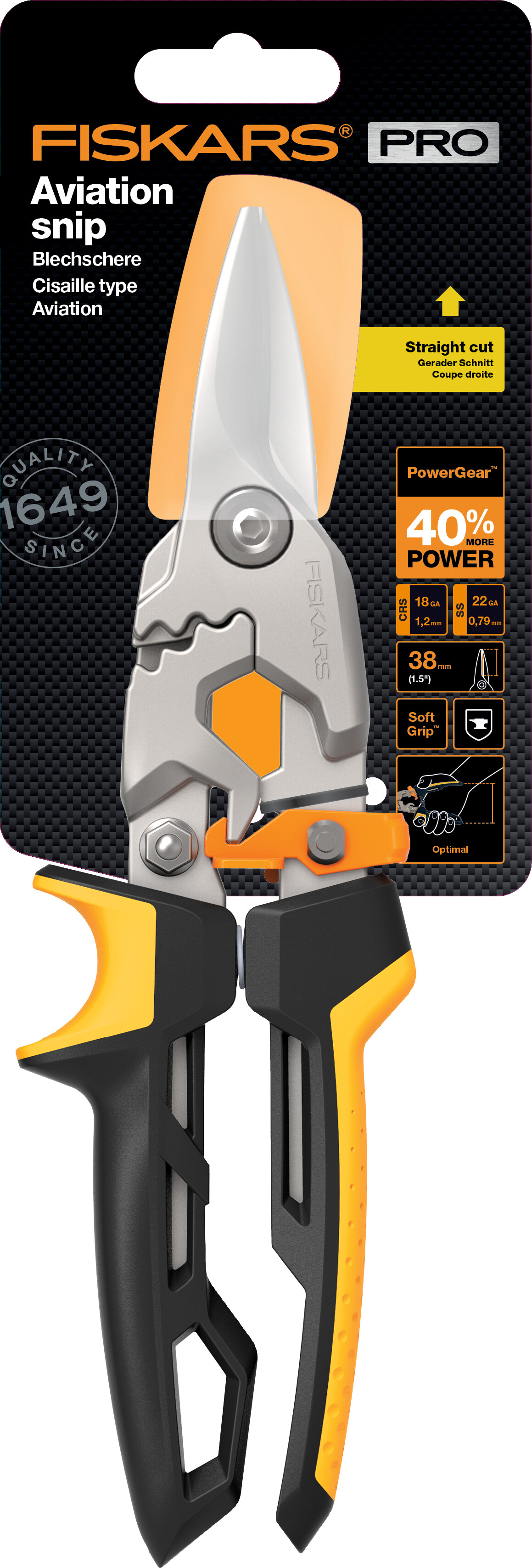 Fiskars - Pro Aviation Snip - Powergear Pladesaks Med Lige Klip