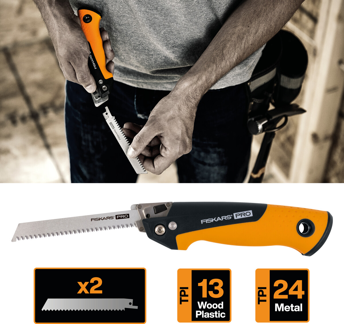 Fiskars - Pro Powertooth Foldbar Sav - 2 Blade - 15 Cm