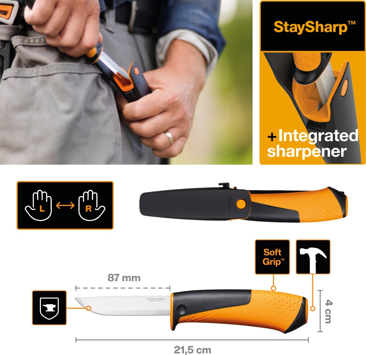Fiskars - Pro Staysharp Universalkniv Med Knivsliber - Softgrip