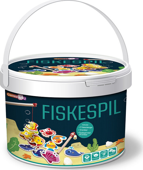 Fiskespil Med 2 Fiskestænger Og Puslespil Med 20 Brikker