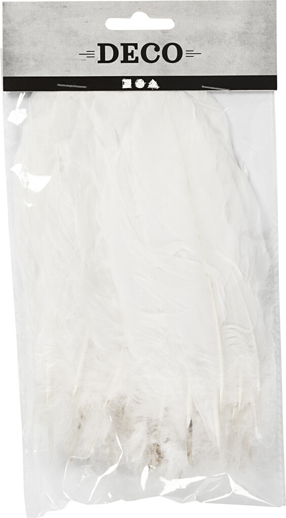 Fjer - Gåsefjer - Str 10-18 - Hvid - 70 Stk