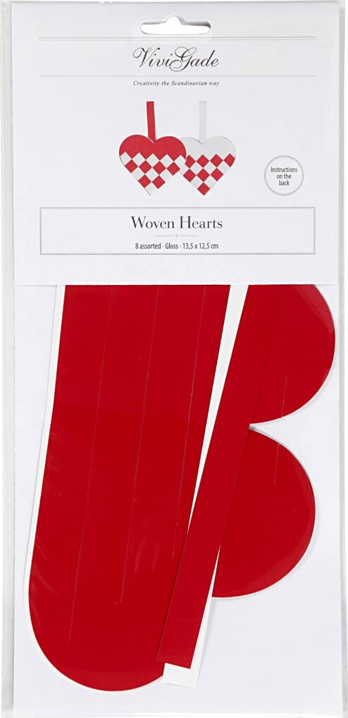Flettede Julehjerter - Str 13 5X12 5 Cm - Rød - Hvid - 8 Sæt