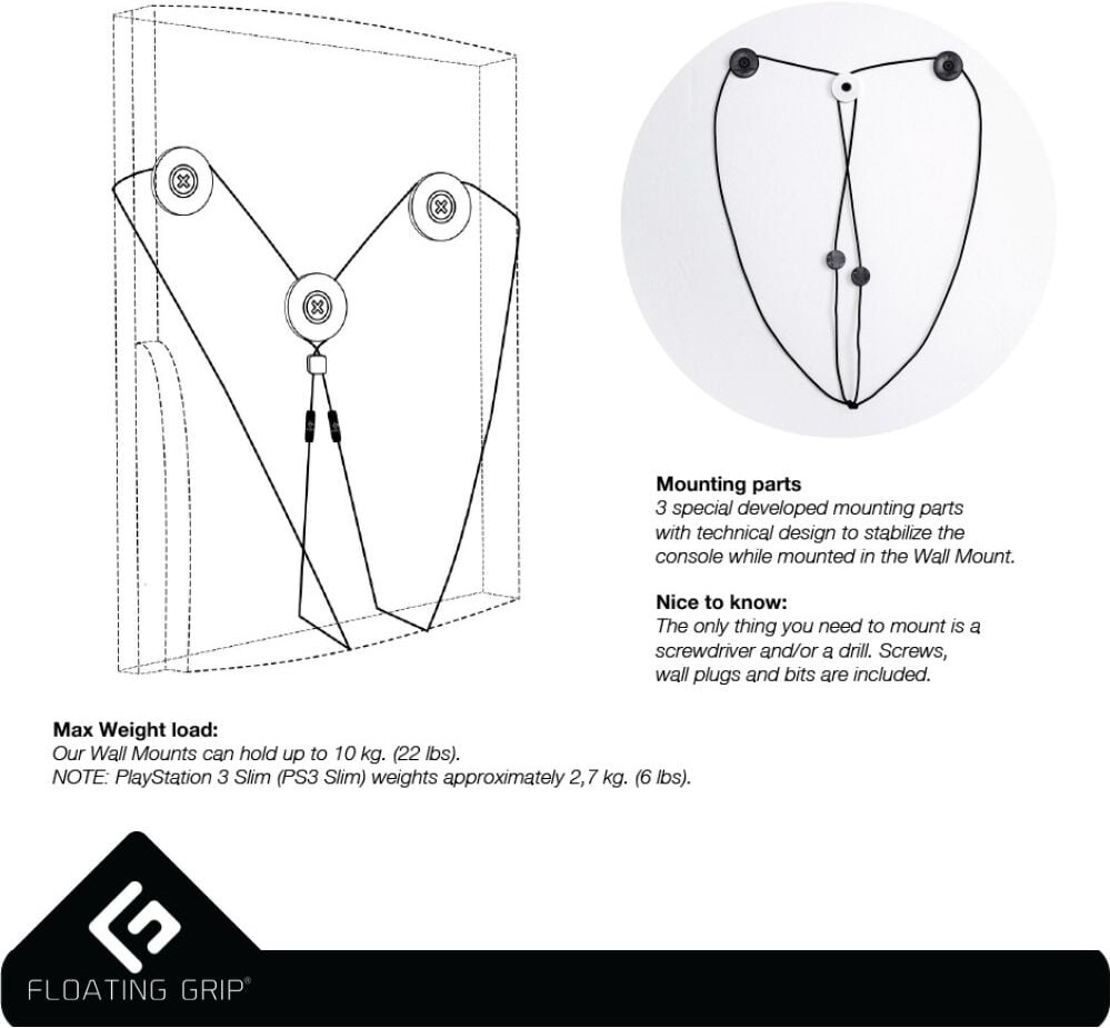 Floating Grip - Ps3 Slim Wall Mount