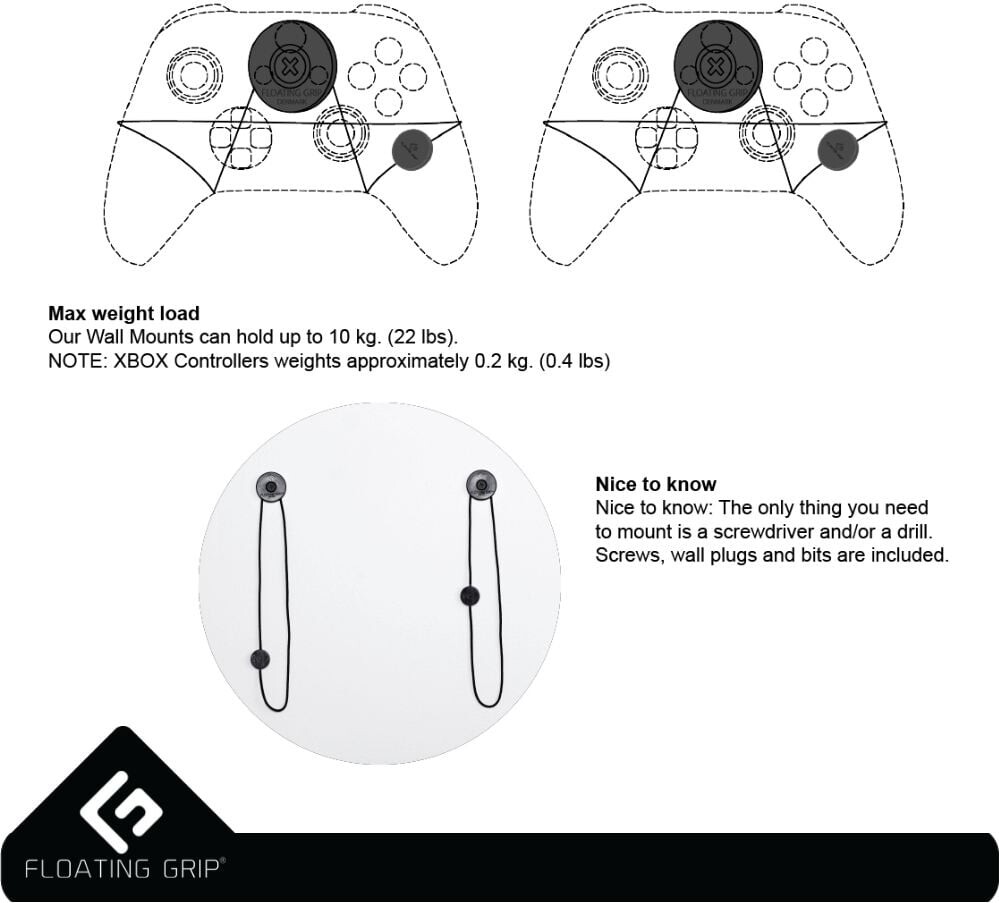 Floating Grip - Xbox Series X Wall Mount Sæt Inkl Silikone Covers